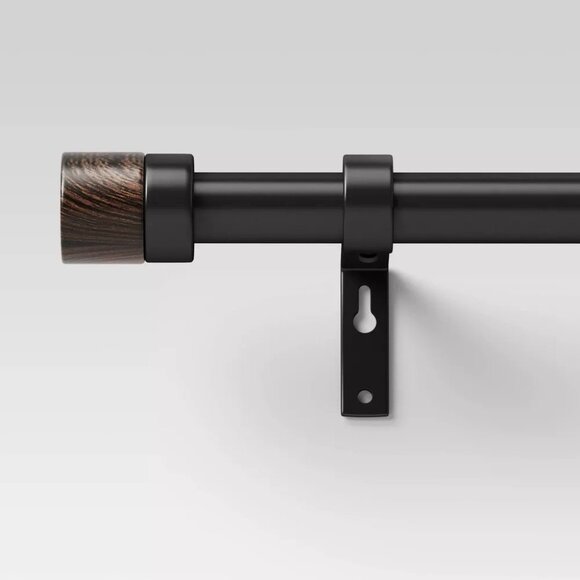 Threshold Dark Walnut Wood Cap Expandable Curtain Rod 36" to 66" Lengths - Picture 1 of 6